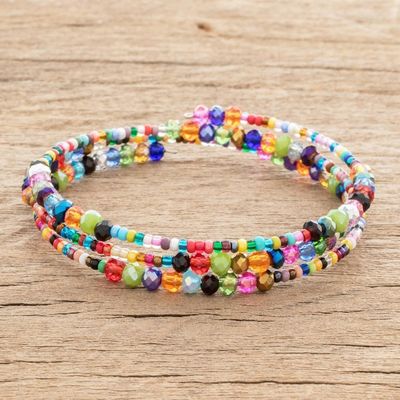 Alternate image for Colorful Glass and Crystal Beaded Wrap Bracelet Happiness and Harmony