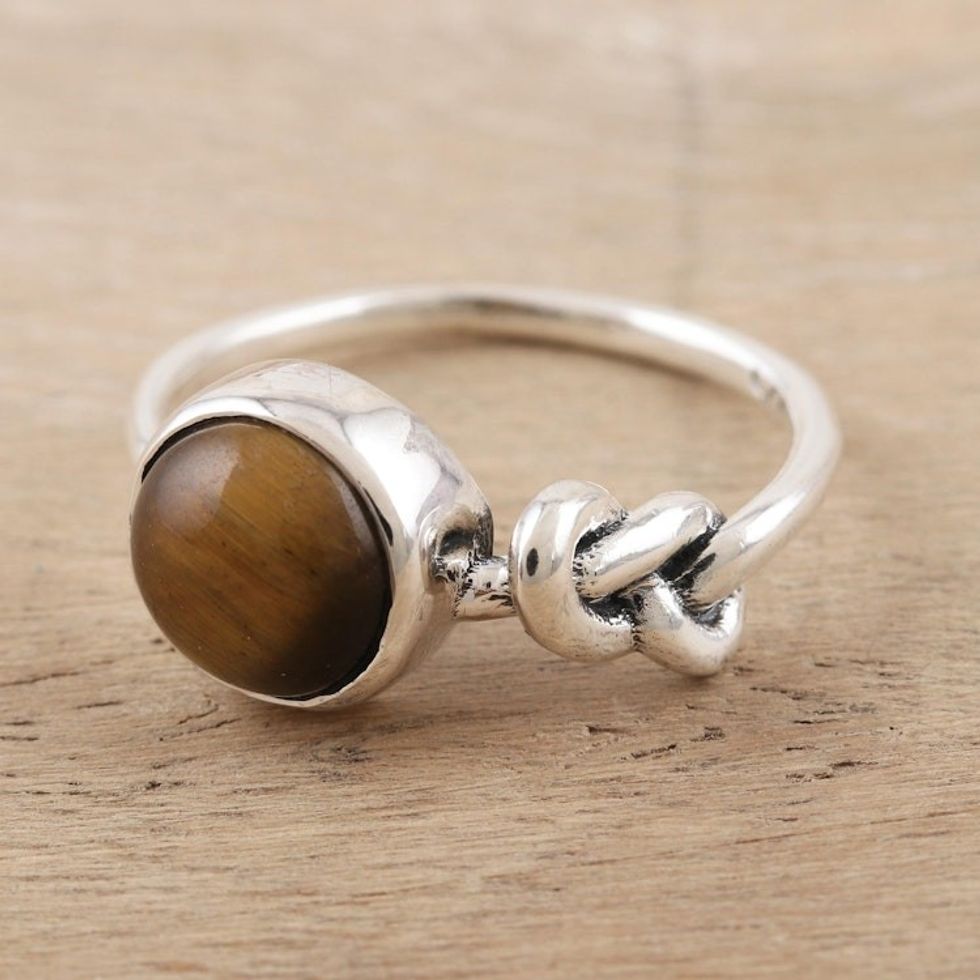 Sterling Silver and Tiger's Eye Cocktail Ring 'Earthy Knot'