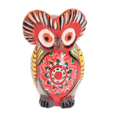 Alternate image for Red Ceramic Owl Figure with Geometric Design on Chest Mandala Owl