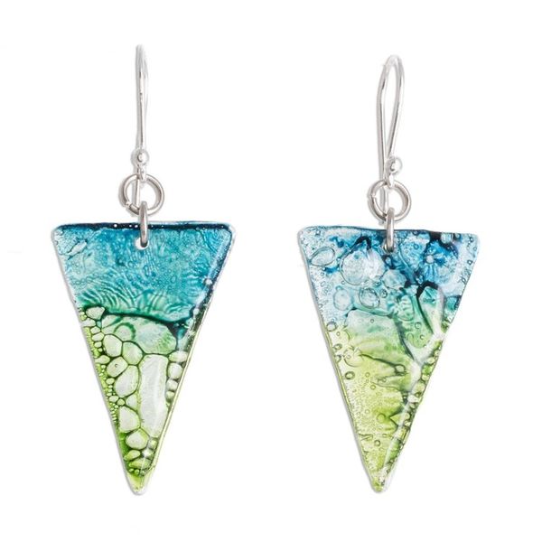 Alternate image for Triangular Recycled CD Dangle Earrings from Guatemala Ombre Triangles