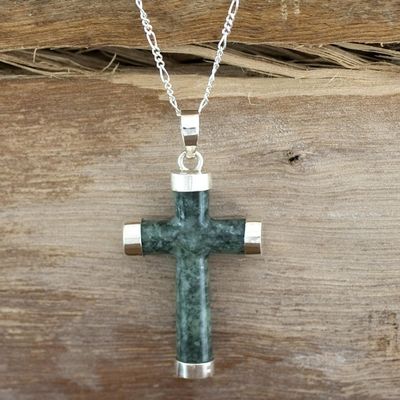 Alternate image for Handcrafted Sterling Silver Jade Pendant Cross Necklace Maya Hope