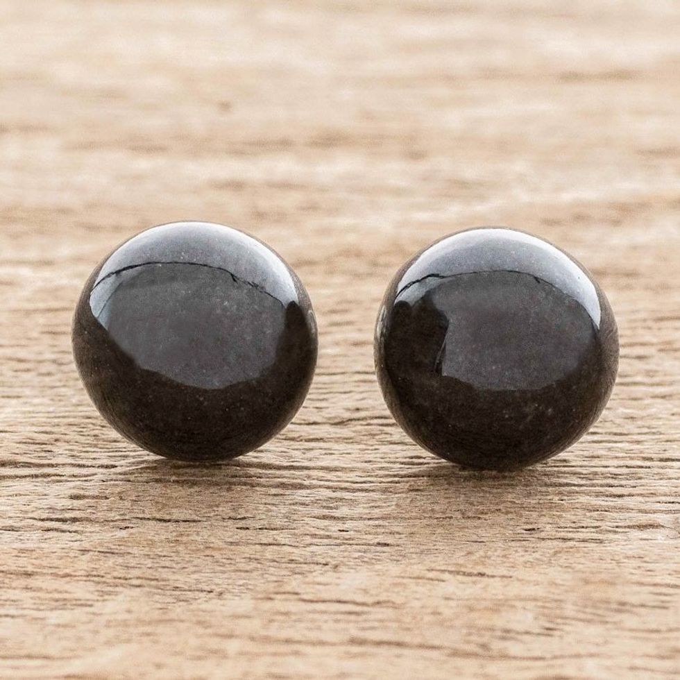 Black Jade Stud Earrings 'Serene Style in Black'