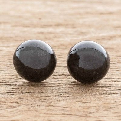Alternate image for Black Jade Stud Earrings Serene Style in Black