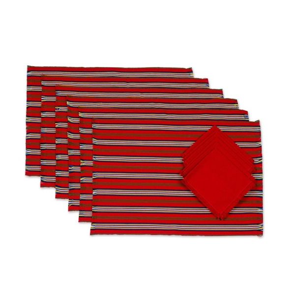 Alternate image for Set of 6 Striped Cotton Placemats and Napkins in Crimson Palop Trails