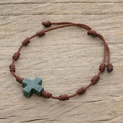 Alternate image for Natural Jade Cross Pendant Bracelet from Guatemala Knot Cross