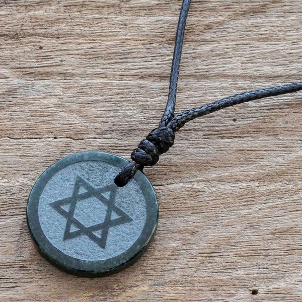 Alternate image for Jade Star of David Pendant on Black Leather Cord Necklace Magen David