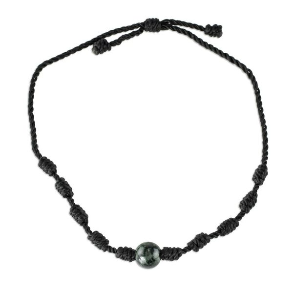 Alternate image for Unisex Black Cord and Green Jade Bracelet Knotty
