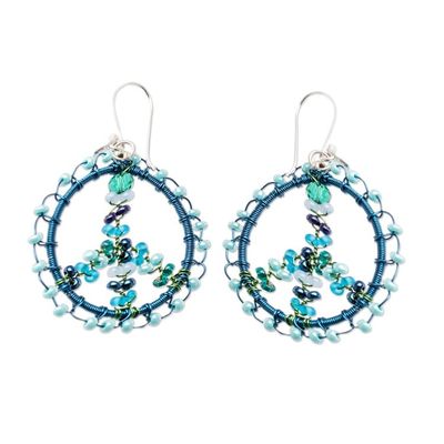 Alternate image for Inspirational Blue Crystal and Glass Beaded Dangle Earrings Peace  Blue Love