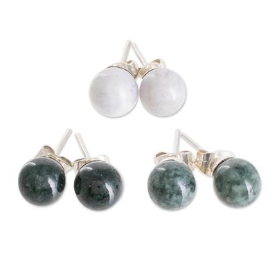 Alternate image for Handmade Sterling Silver Jade Stud Earrings Set of 3 Maya Moons