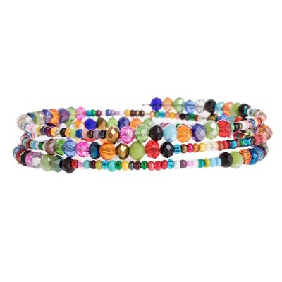 Alternate image for Colorful Glass and Crystal Beaded Wrap Bracelet Happiness and Harmony