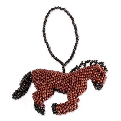 Alternate image for Handmade Horse-Themed Beaded Ornament for Home Decor Galloping in Brown