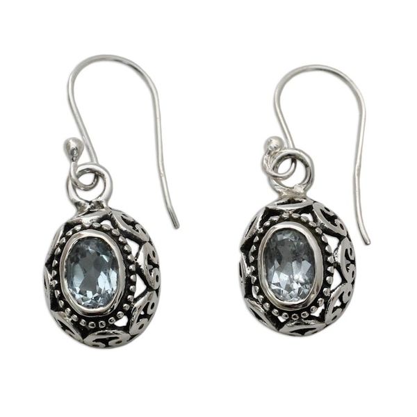 Alternate image for Blue Topaz Earrings Sterling Silver Jewelry from India Surreal