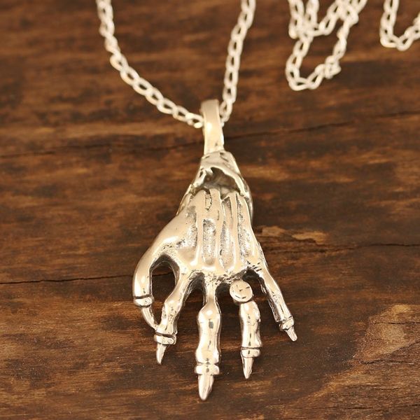 Alternate image for Skeleton Hand Sterling Silver Pendant Necklace from India Mighty Hand
