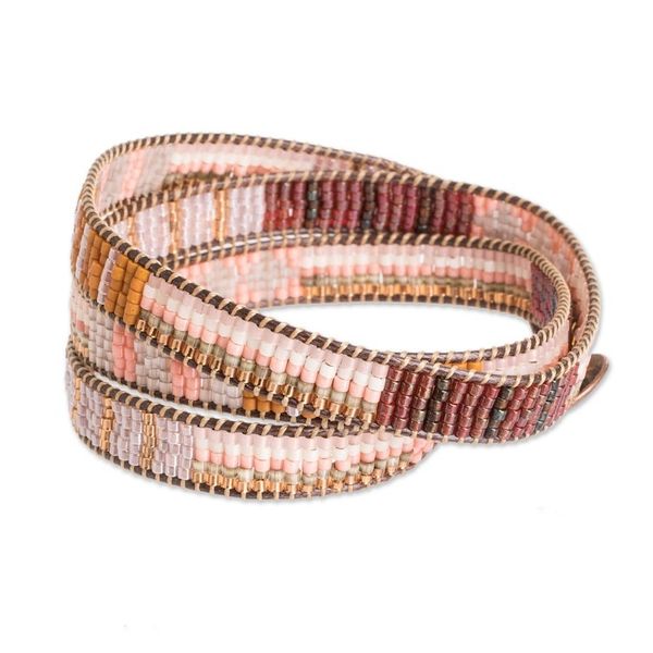 Alternate image for Handcrafted Glass Beaded Wrap Bracelet in Warm Palette Geometric Illumination