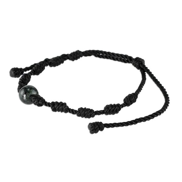 Alternate image for Unisex Black Cord and Green Jade Bracelet Knotty