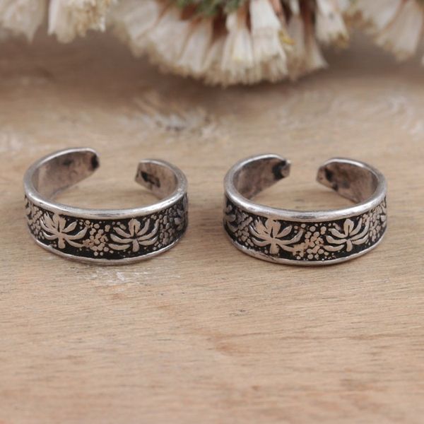 Alternate image for Handcrafted Sterling Silver Toe Rings with Lotus Pair Magic Lotus