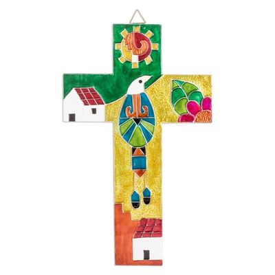 Alternate image for Hand-Painted Classic Folk Art Pinewood and Aluminum Cross Peace for the Planet