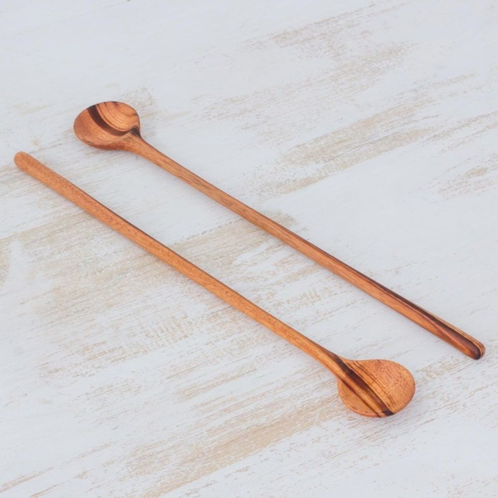 Pair of Handmade Jobillo Wood Cooking Spoons from Guatemala 'Homestyle'