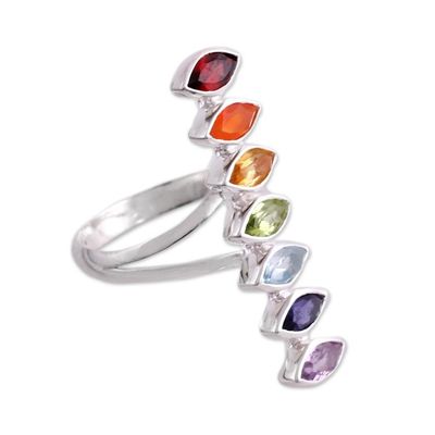 Alternate image for Multi-Gemstone Chakra Cocktail Ring Handmade in India Chakra Alliance