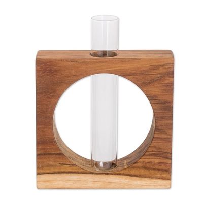 Alternate image for Watertight Teak Wood Stand with Glass Tube Vase Home Elegance