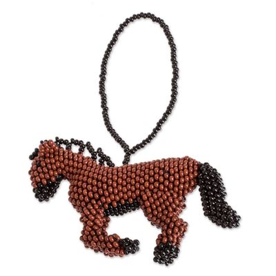 Alternate image for Handmade Horse-Themed Beaded Ornament for Home Decor Galloping in Brown