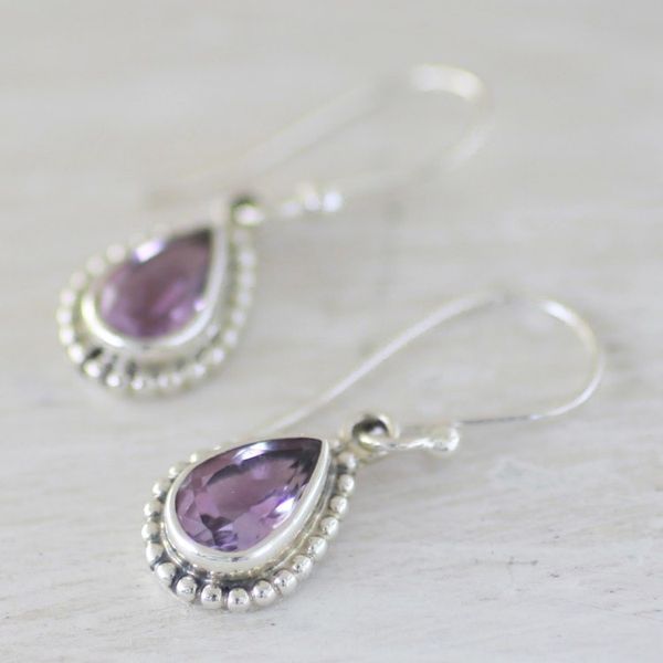 Alternate image for Amethyst and Sterling Silver Dangle Earrings from India Radiant Lilac