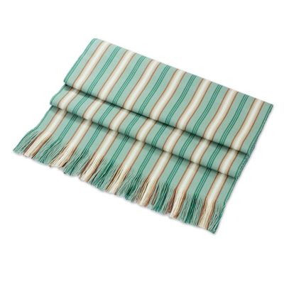 Alternate image for Green Striped Cotton Table Runner from Guatemala Forest Path