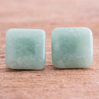 Alternate image for Apple Green Square Jade Stud Earrings from Guatemala Simply Luxurious