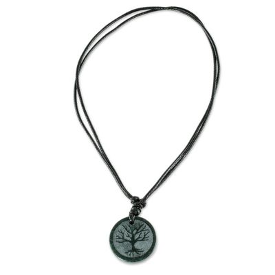 Alternate image for Tree Motif Dark Green Jade Pendant Necklace from Guatemala Tree Branches