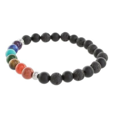 Alternate image for Mens Multi-Gemstone Chakra Beaded Stretch Bracelet Bold Chakra