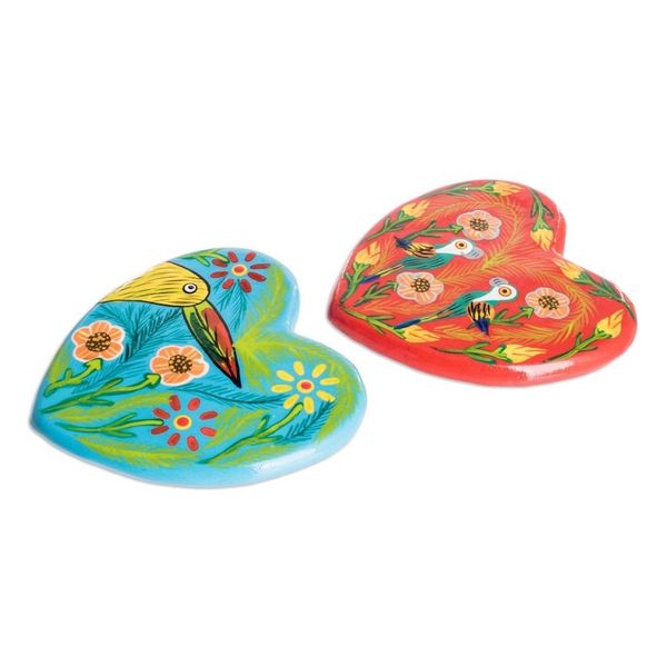 Alternate image for 4 Heart-Shaped Ceramic Magnets with Hand-Painted Motifs Hearts