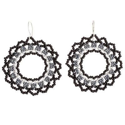 Alternate image for Black Metallic and Clear Beaded Dangle Earrings Shadow Glow