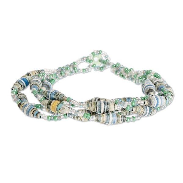 Alternate image for Beaded Bracelet with Recycled Paper Bonds of Friendship in Mint
