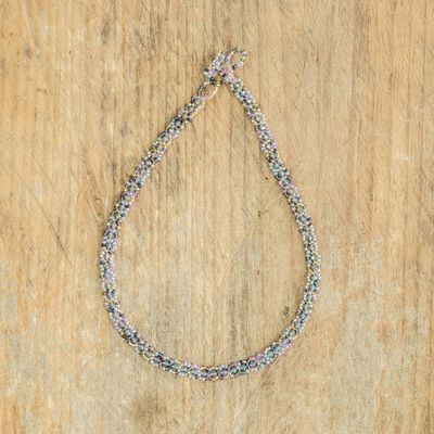 Alternate image for Handmade Glass and Crystal Beaded Necklace in Grey Serene Morning