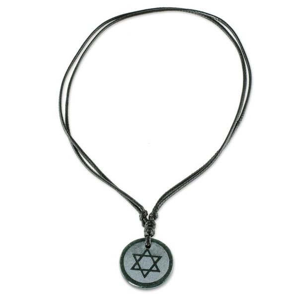 Alternate image for Jade Star of David Pendant on Black Leather Cord Necklace Magen David