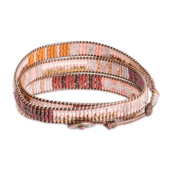 Alternate image for Handcrafted Glass Beaded Wrap Bracelet in Warm Palette Geometric Illumination