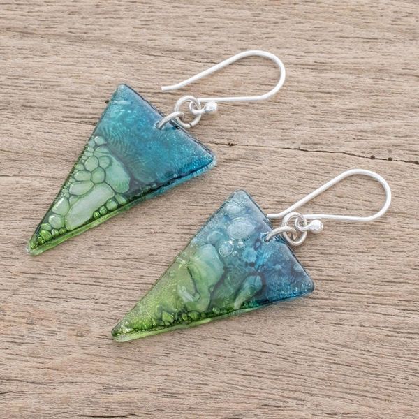 Alternate image for Triangular Recycled CD Dangle Earrings from Guatemala Ombre Triangles