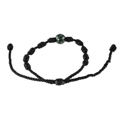 Alternate image for Unisex Black Cord and Green Jade Bracelet Knotty