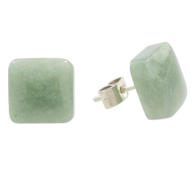 Alternate image for Apple Green Square Jade Stud Earrings from Guatemala Simply Luxurious