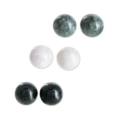 Alternate image for Handmade Sterling Silver Jade Stud Earrings Set of 3 Maya Moons