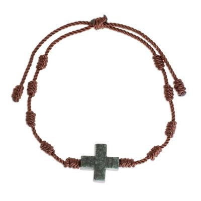 Alternate image for Natural Jade Cross Pendant Bracelet from Guatemala Knot Cross