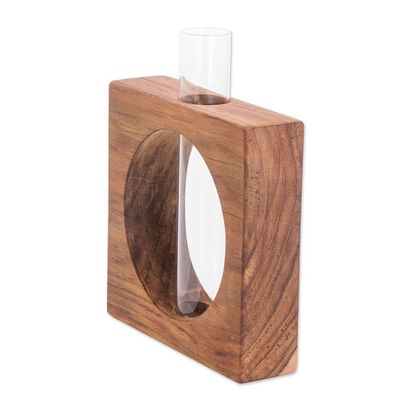 Alternate image for Watertight Teak Wood Stand with Glass Tube Vase Home Elegance