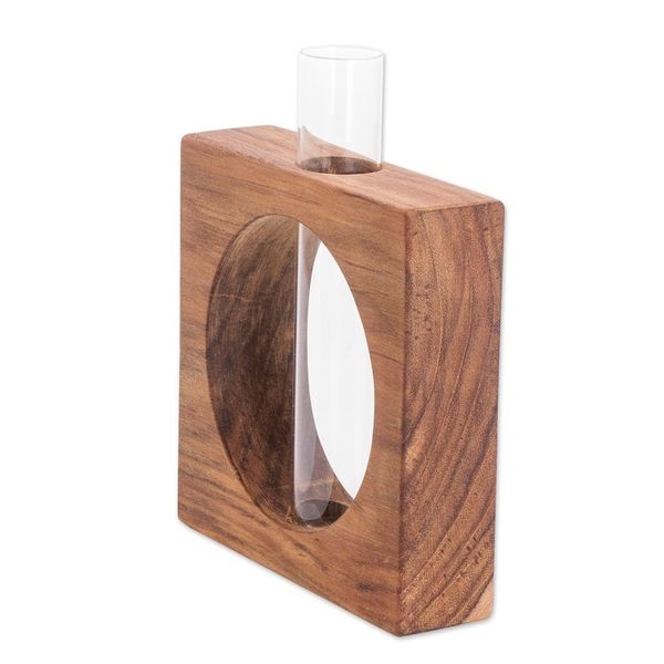 Alternate image for Watertight Teak Wood Stand with Glass Tube Vase Home Elegance