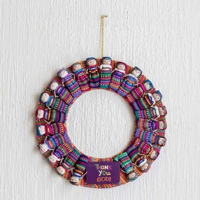 Alternate image for Hand-Loomed Cotton Worry Doll Wreath From Guatemala Thank You God
