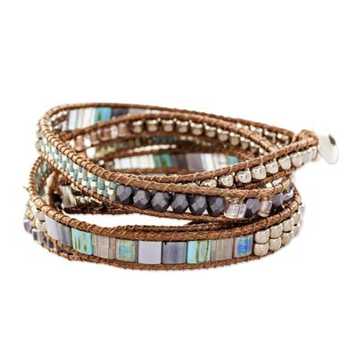 Alternate image for Turquoise and Beige Guatemalan Glass Beaded Wrap Bracelet Beachcomber