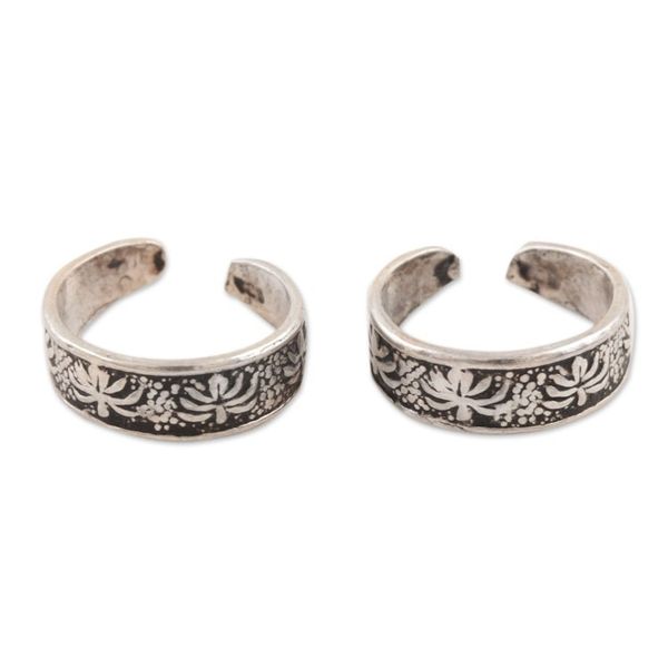 Alternate image for Handcrafted Sterling Silver Toe Rings with Lotus Pair Magic Lotus