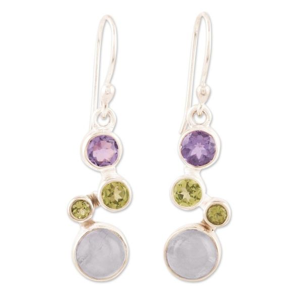 Alternate image for Peridot and Rainbow Moonstone Dangle Earrings Sparkling Path