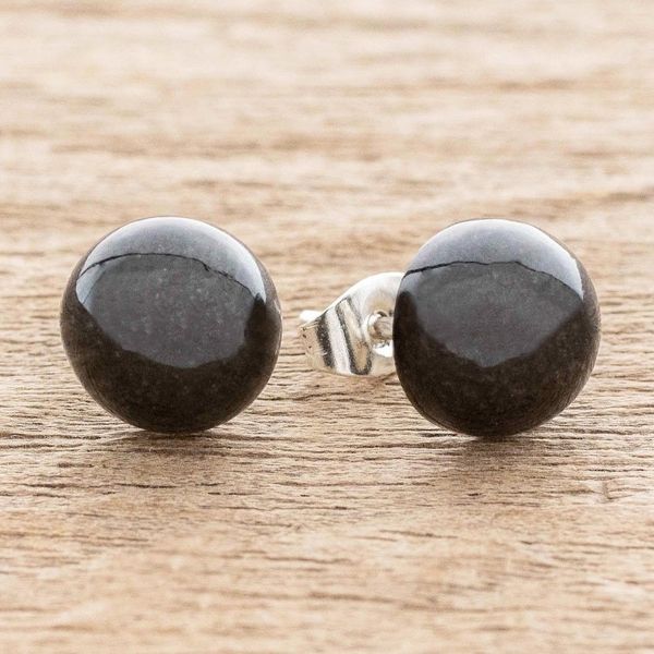 Alternate image for Black Jade Stud Earrings Serene Style in Black