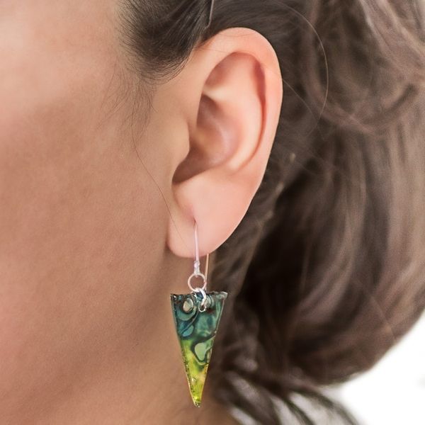 Alternate image for Triangular Recycled CD Dangle Earrings from Guatemala Ombre Triangles