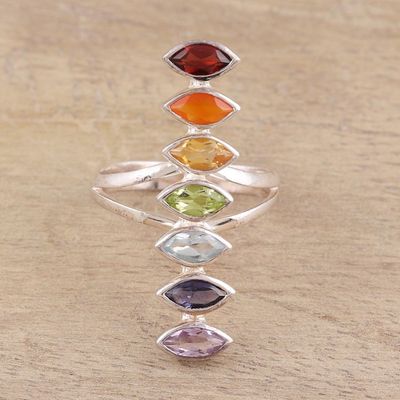Alternate image for Multi-Gemstone Chakra Cocktail Ring Handmade in India Chakra Alliance